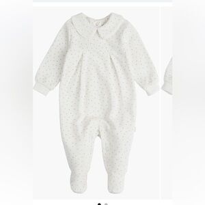 Firsts by Petit Lem gold dot velour footie